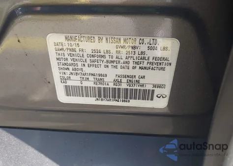 2015 Infiniti Q50 Premium из США, поврежденный, VIN JN1BV7AR1FM419849